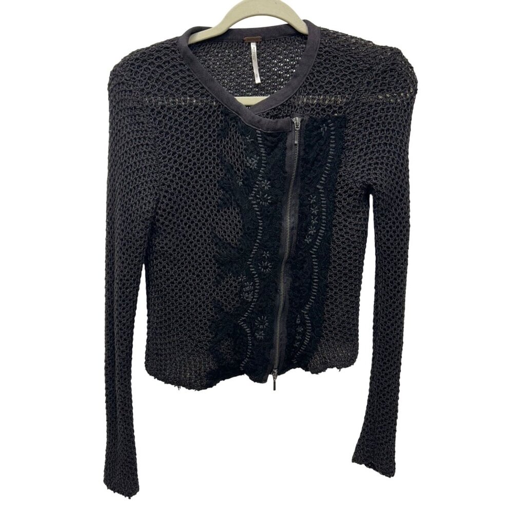 Free People Femme Fatale Knit Moto Zip Cardigan Open Knit Sweater small - Picture 2 of 10